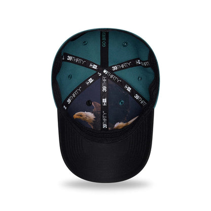 Pictured is this NFL Draft 2026 Philadelphia Eagles 39THIRTY M-Crown Stretch Fit cap in dark green. 2