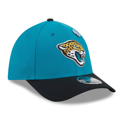 Pictured is this NFL Draft 2026 Jacksonville Jaguars 39THIRTY M-Crown Stretch Fit cap in turquoise. 4