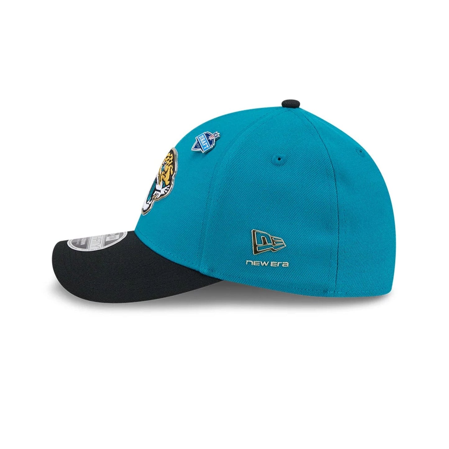 Pictured is this NFL Draft 2026 Jacksonville Jaguars 39THIRTY M-Crown Stretch Fit cap in turquoise. 6