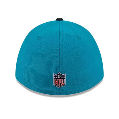 Pictured is this NFL Draft 2026 Jacksonville Jaguars 39THIRTY M-Crown Stretch Fit cap in turquoise. 5
