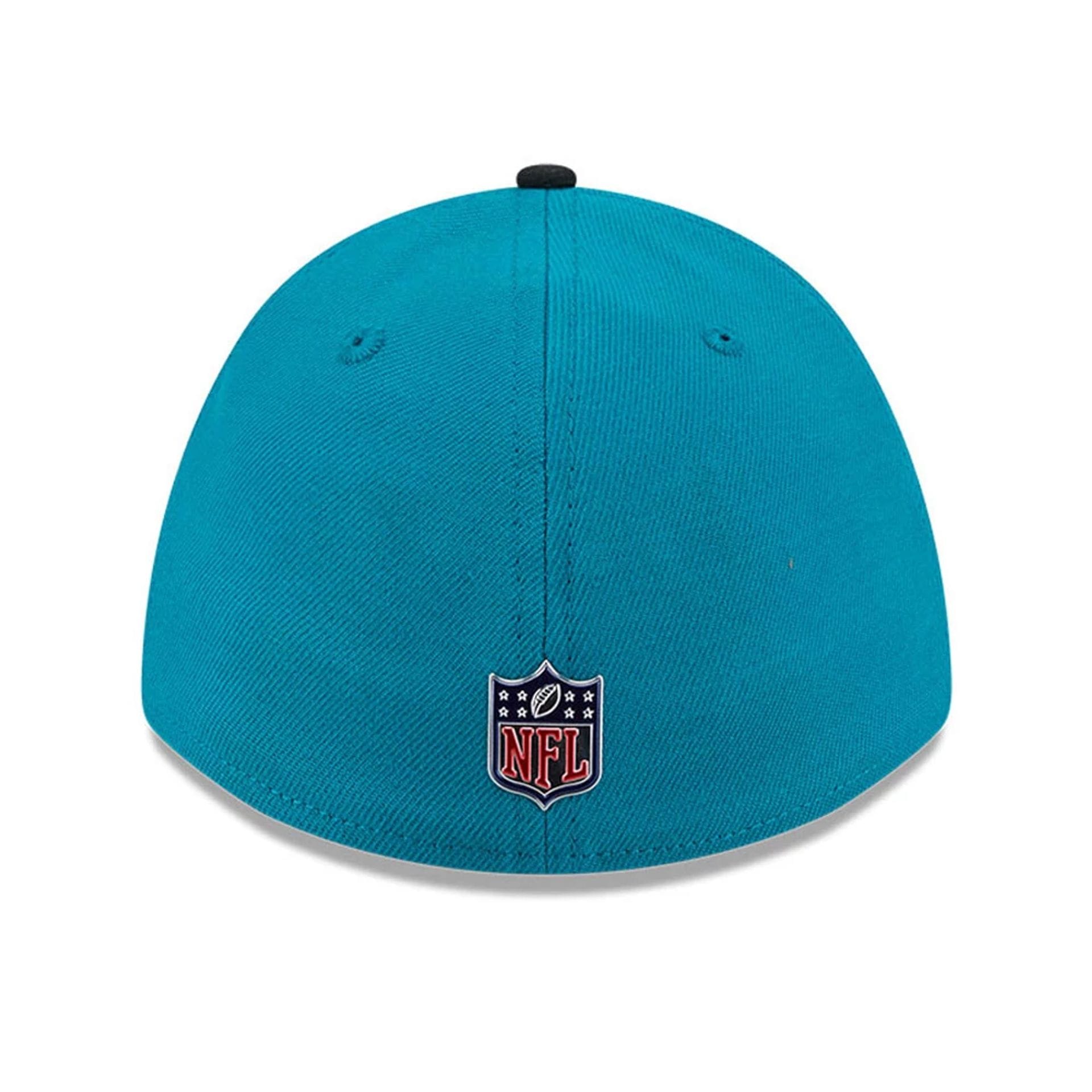 Pictured is this NFL Draft 2026 Jacksonville Jaguars 39THIRTY M-Crown Stretch Fit cap in turquoise. 5