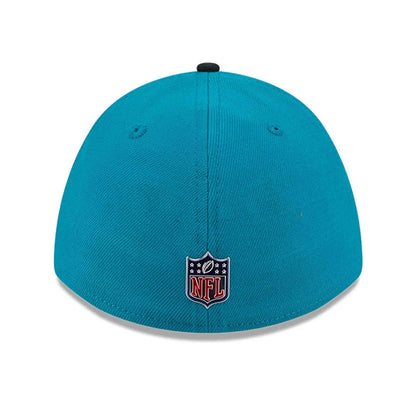 Pictured is this NFL Draft 2026 Jacksonville Jaguars 39THIRTY M-Crown Stretch Fit cap in turquoise. 5