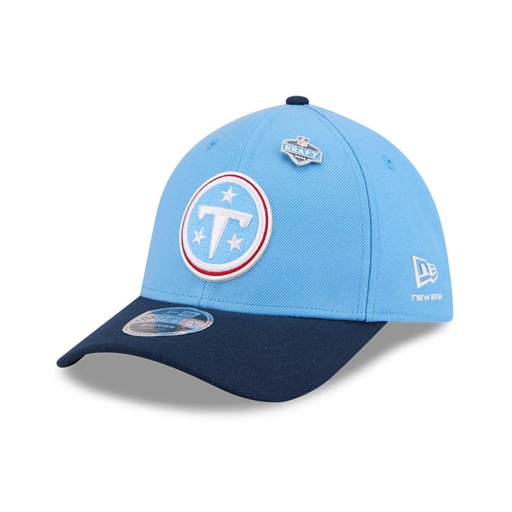Pictured is this NFL Draft 2026 Tennessee Titans 39THIRTY M-Crown Stretch Fit cap in dark blue. 1