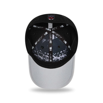 Pictured is this NFL Draft 2026 Las Vegas Raiders 39THIRTY M-Crown Stretch Fit cap in black. 2