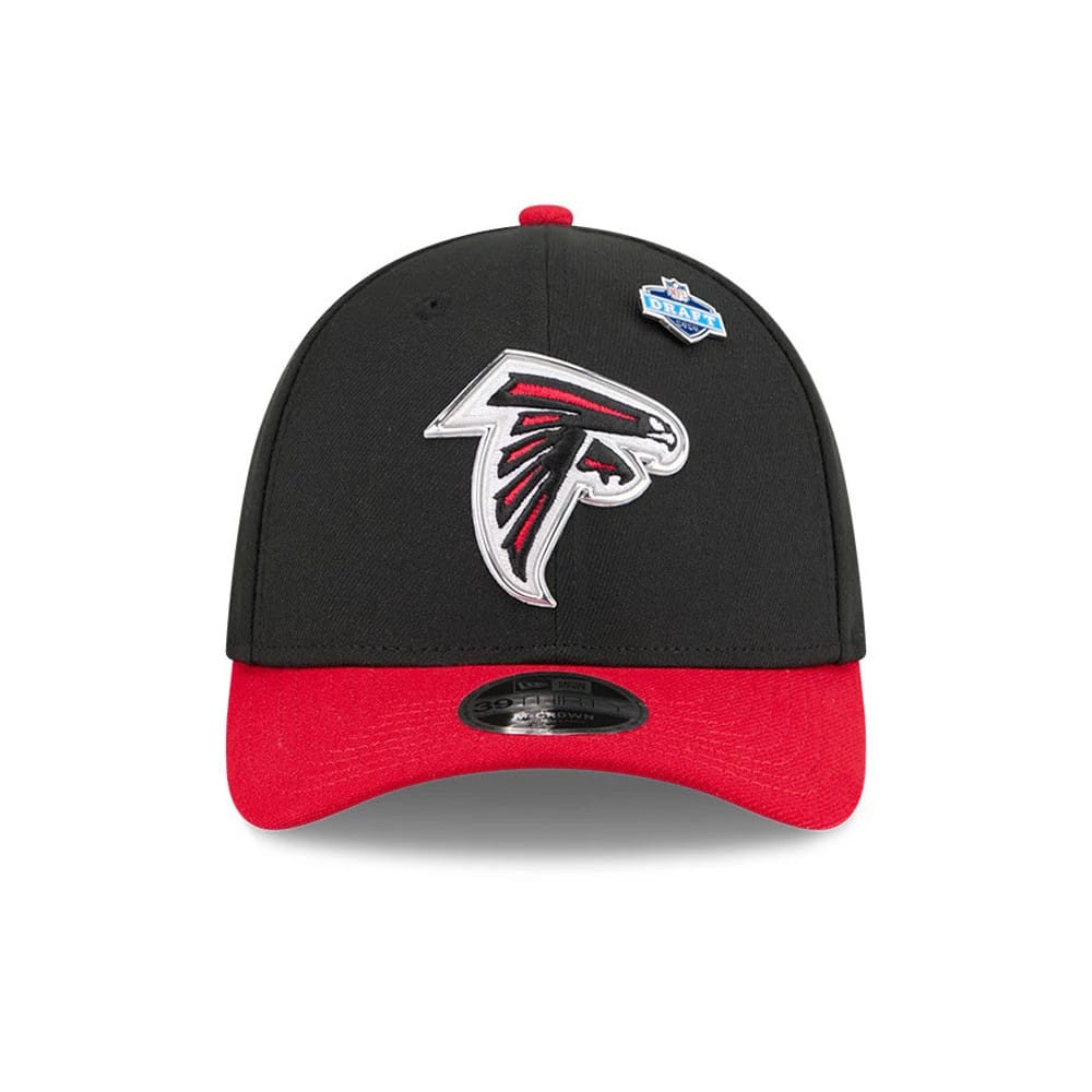 Pictured is this NFL Draft 2026 Atlanta Falcons 39THIRTY M-Crown Stretch Fit cap in black. 3