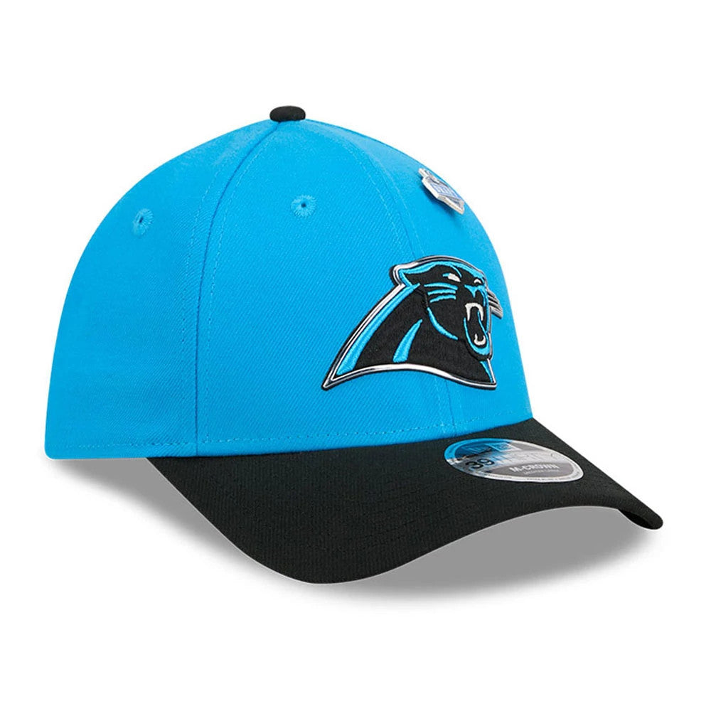 Pictured is this NFL Draft 2026 Carolina Panthers 39THIRTY M-Crown Stretch Fit cap in blue. 4