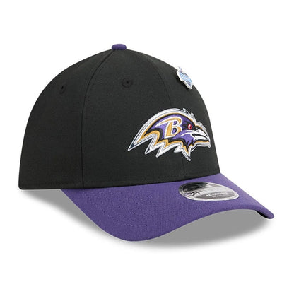 Pictured is this NFL Draft 2026 Baltimore Ravens 39THIRTY M-Crown Stretch Fit cap in black. 4