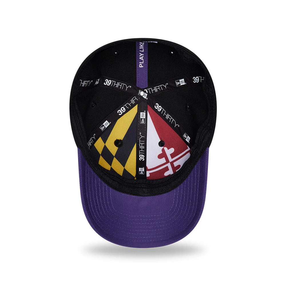 Pictured is this NFL Draft 2026 Baltimore Ravens 39THIRTY M-Crown Stretch Fit cap in black. 2