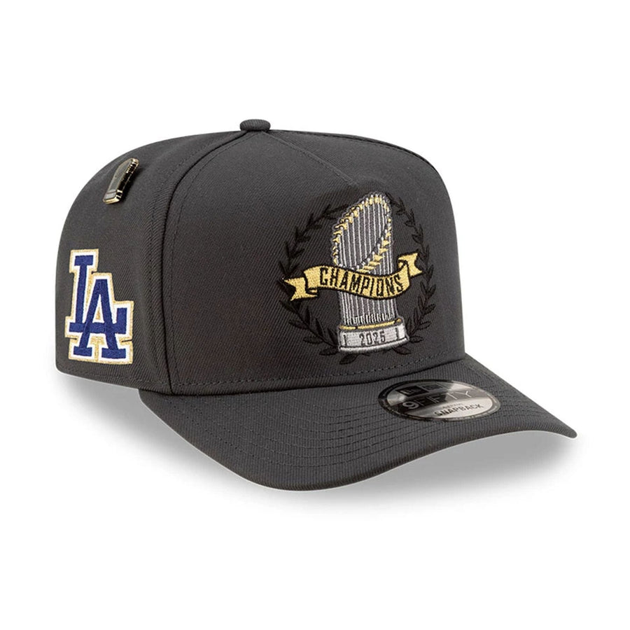 Pictured is this LA Dodgers MLB Parade 2025 Charcoal 9FIFTY A-Frame Snapback adjustable cap. 1