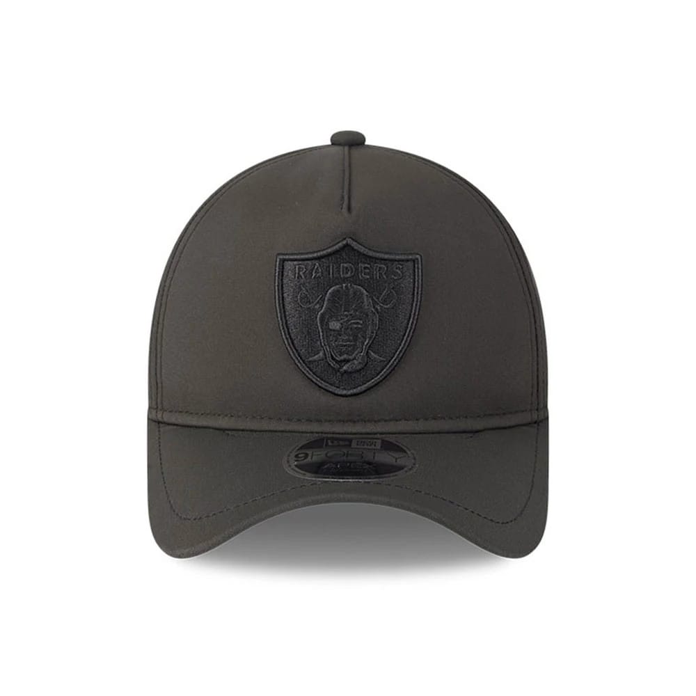 Pictured is this NFL Quickstrike Las Vegas Raiders 9FORTY Apex cap in black on black. 2