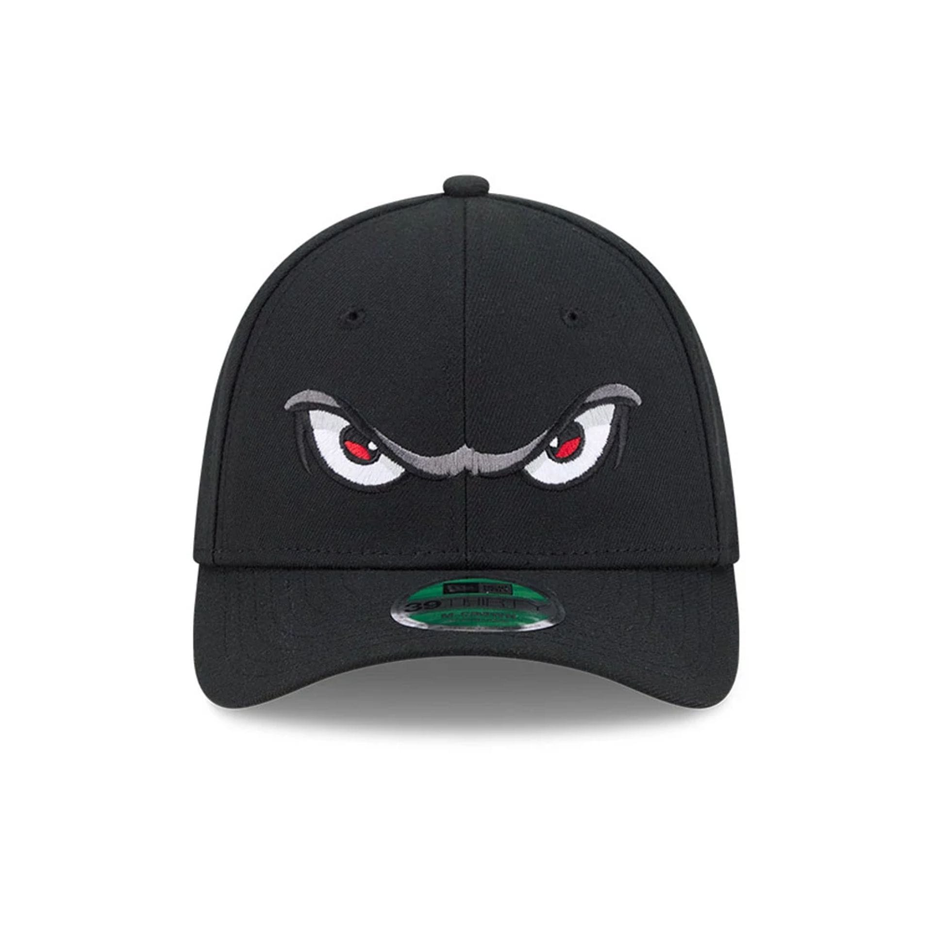 Pictured is this MiLB On Field Player Replica Lake Elsinore Storm 39THIRTY M-Crown Stretch Fit cap in Black. 3