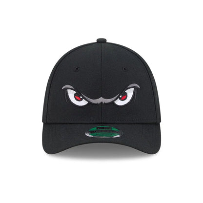 Pictured is this MiLB On Field Player Replica Lake Elsinore Storm 39THIRTY M-Crown Stretch Fit cap in Black. 3