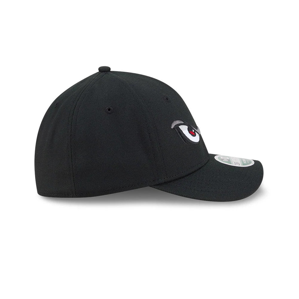 Pictured is this MiLB On Field Player Replica Lake Elsinore Storm 39THIRTY M-Crown Stretch Fit cap in Black. 5