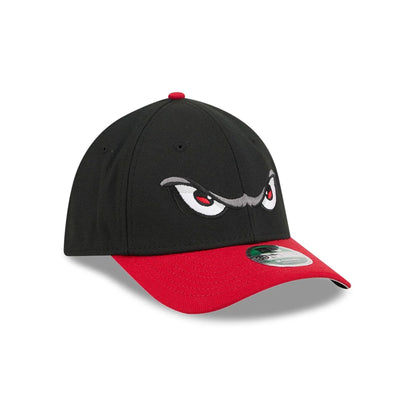 Pictured is this MiLB On Field Player Replica Lake Elsinore Storm 39THIRTY M-Crown Stretch Fit cap in Black. 4