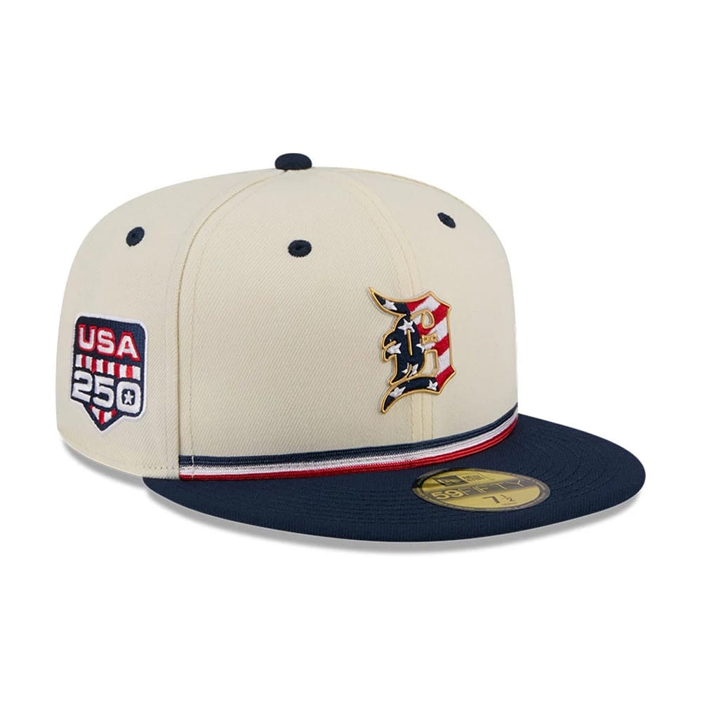 Pictured is this MLB 4th Of July 2026 Detroit Tigers 59FIFTY Fitted cap in Cream. 1