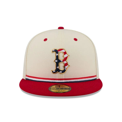 Pictured is this MLB 4th Of July 2026 Boston Red Sox 59FIFTY Fitted cap in red. 3
