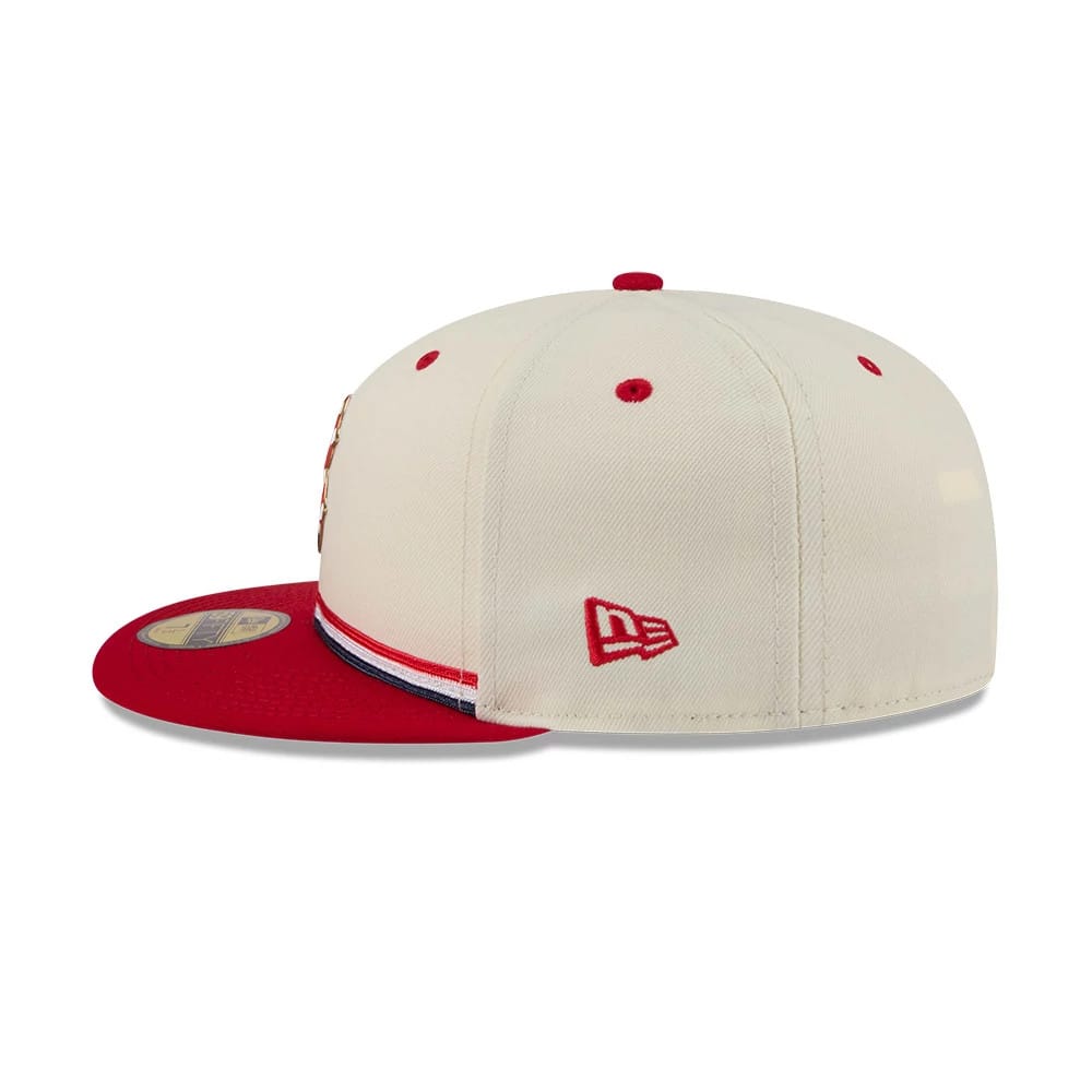 Pictured is this MLB 4th Of July 2026 Boston Red Sox 59FIFTY Fitted cap in red. 7