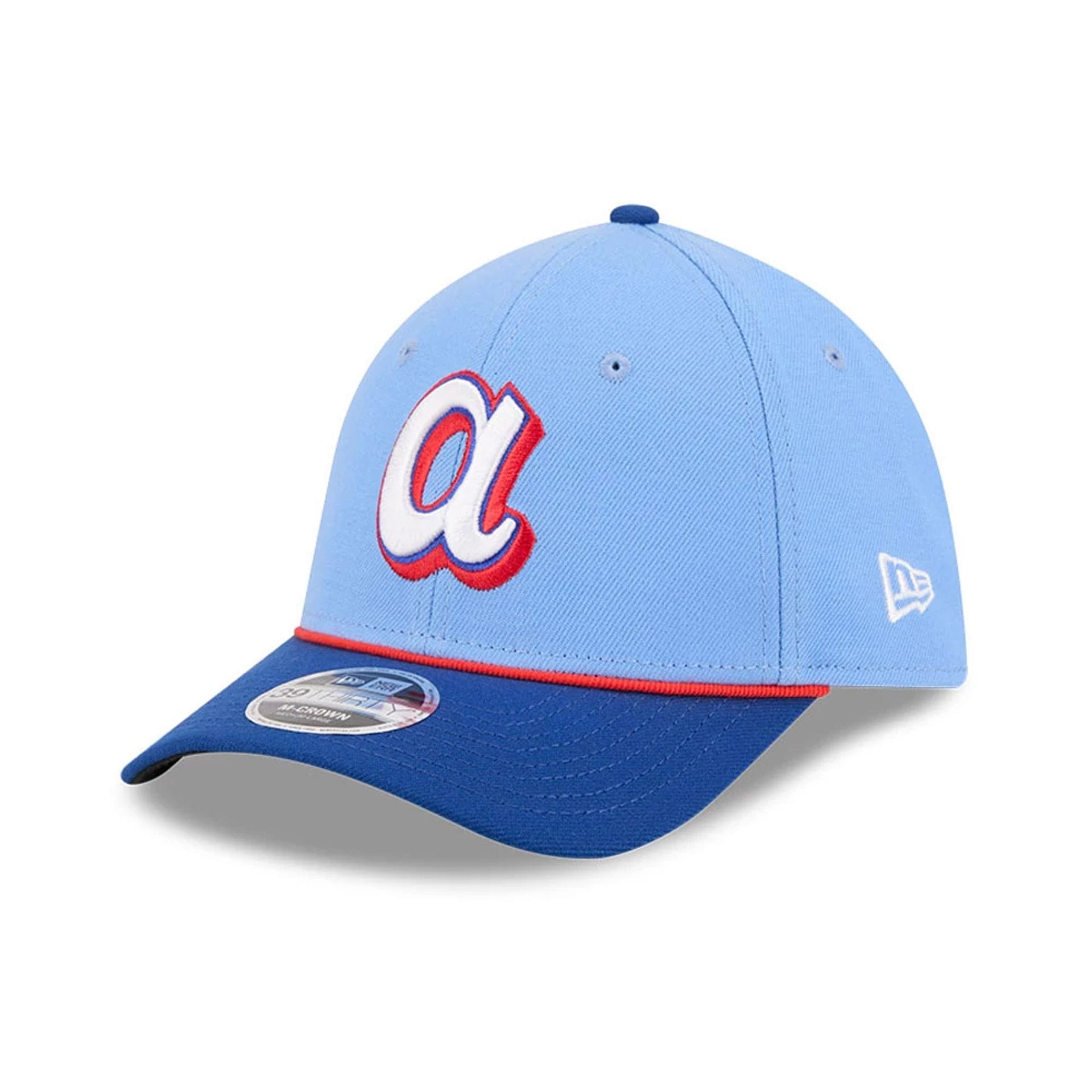 Pictured is this MLB City Connect Atlanta Braves 39THIRTY M-Crown Stretch Fit cap in Blue. 1