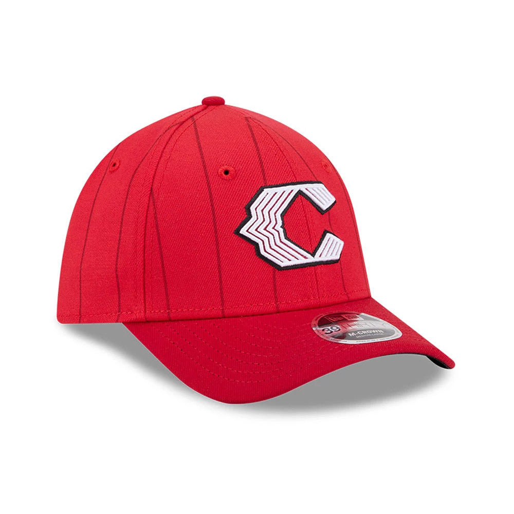 Pictured is this MLB City Connect Cincinnati Reds 39THIRTY M-Crown Stretch Fit cap in Red. 4