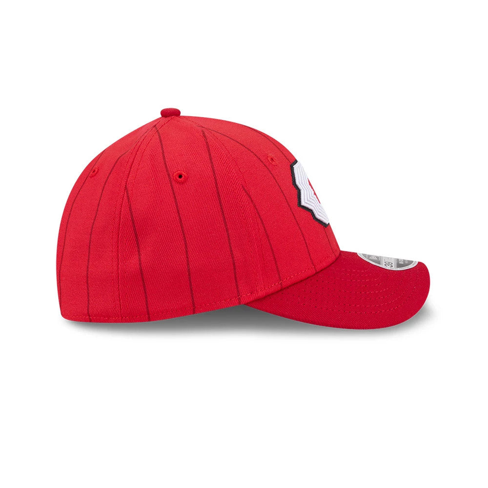 Pictured is this MLB City Connect Cincinnati Reds 39THIRTY M-Crown Stretch Fit cap in Red. 6