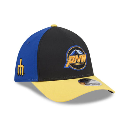 Pictured is this MLB City Connect Seattle Mariners 39THIRTY M-Crown A-Frame Stretch Fit cap in Black. 1