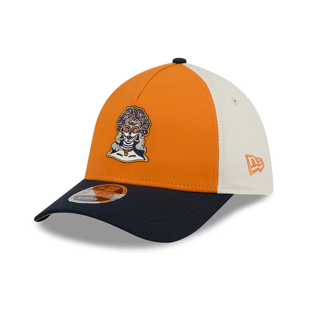 Pictured is this MLB City Connect San Diego Padres 39THIRTY M-Crown A-Frame Stretch Fit cap in Orange. 4