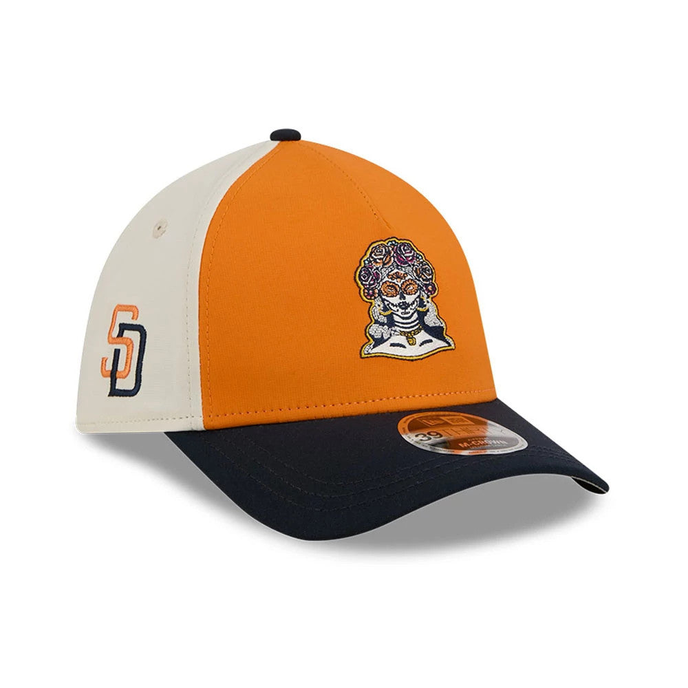 Pictured is this MLB City Connect San Diego Padres 39THIRTY M-Crown A-Frame Stretch Fit cap in Orange. 1