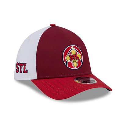 Pictured is this MLB City Connect St. Louis Cardinals 39THIRTY M-Crown A-Frame Stretch Fit cap in red. 1