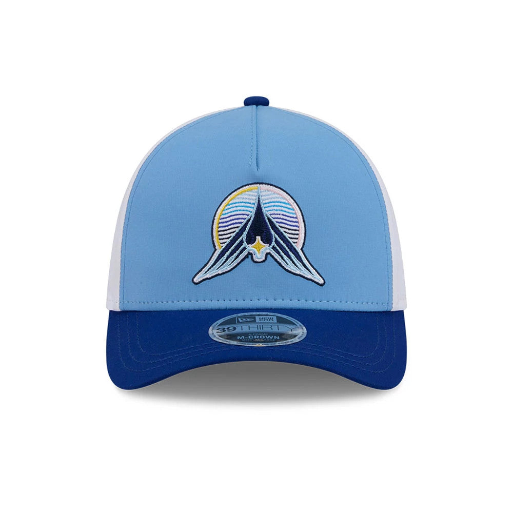 Pictured is this MLB City Connect Minnesota Twins 39THIRTY M-Crown A-Frame Stretch Fit cap in blue. 3