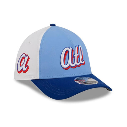 Pictured is this MLB City Connect Atlanta Braves 39THIRTY M-Crown A-Frame Stretch Fit cap in Blue. 1