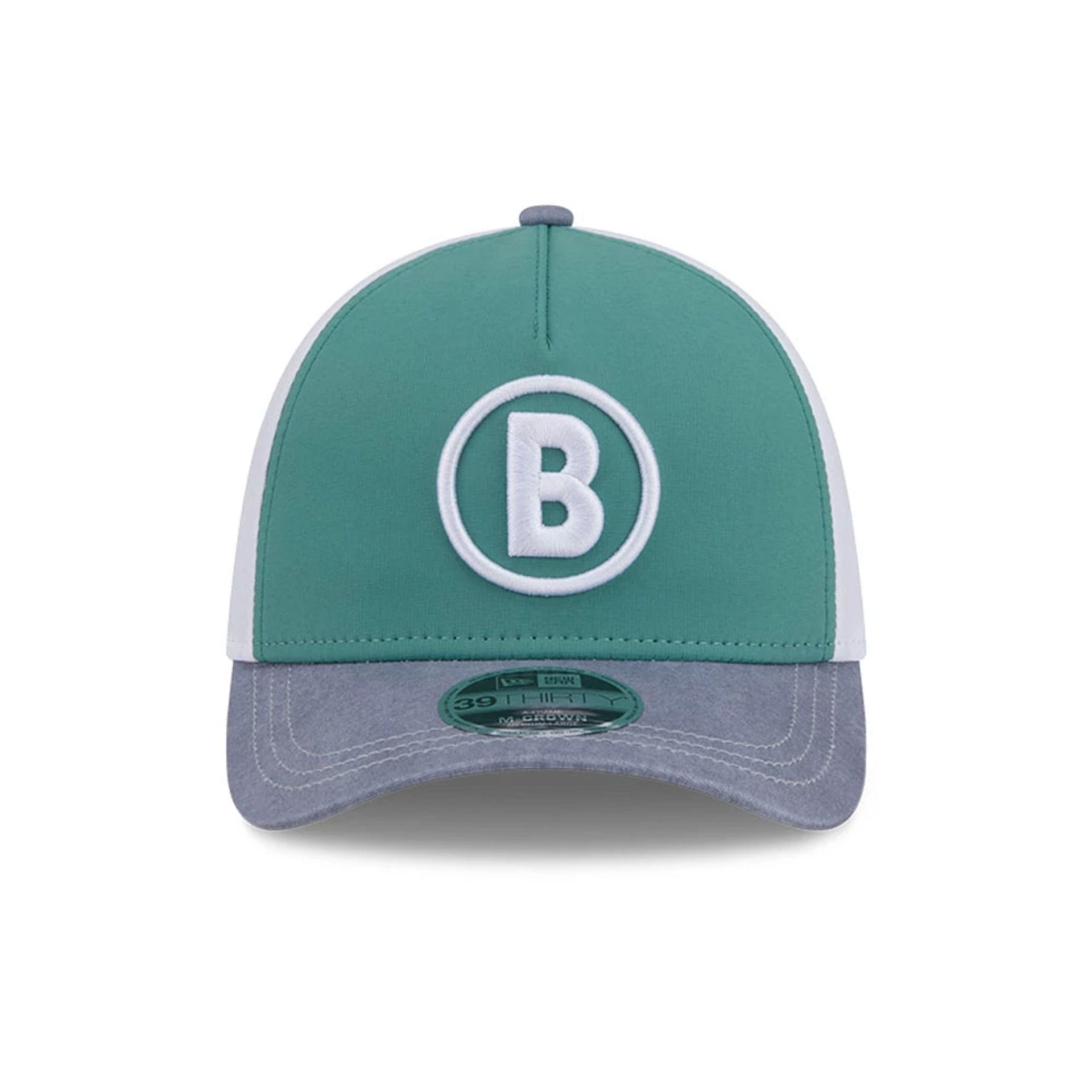 Pictured is this MLB City Connect Boston Red Sox 39THIRTY M-Crown A-Frame Stretch Fit cap in Dark Green. 3