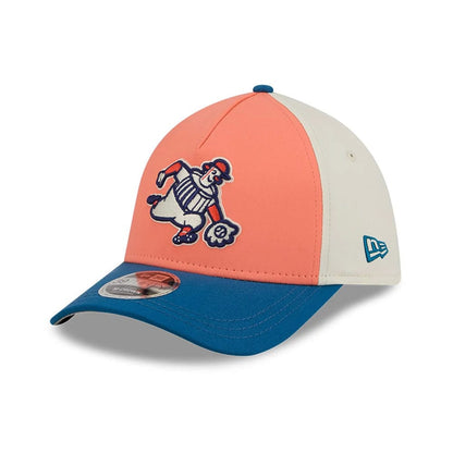 Pictured is this MLB City Connect Milwaukee Brewers 39THIRTY M-Crown A-Frame Stretch Fit cap in peach. 4