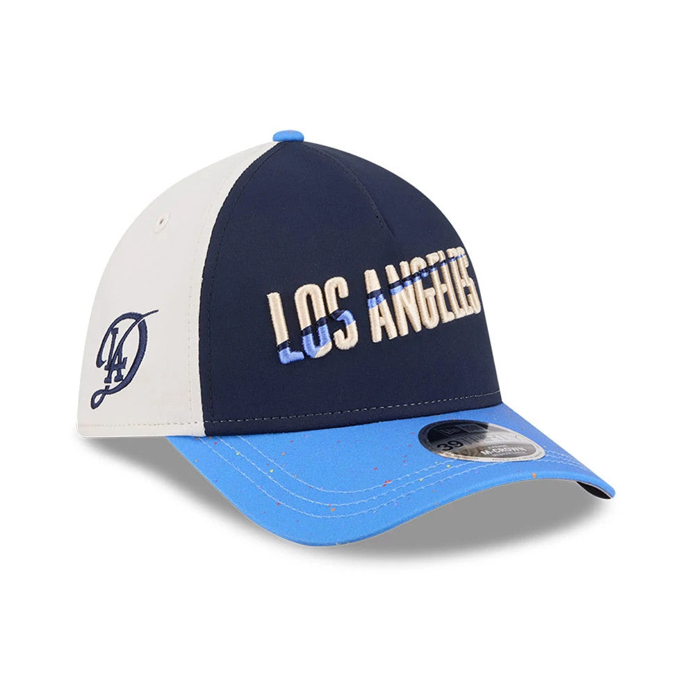 Pictured is this MLB City Connect LA Dodgers 39THIRTY M-Crown A-Frame Stretch Fit cap in navy. 1