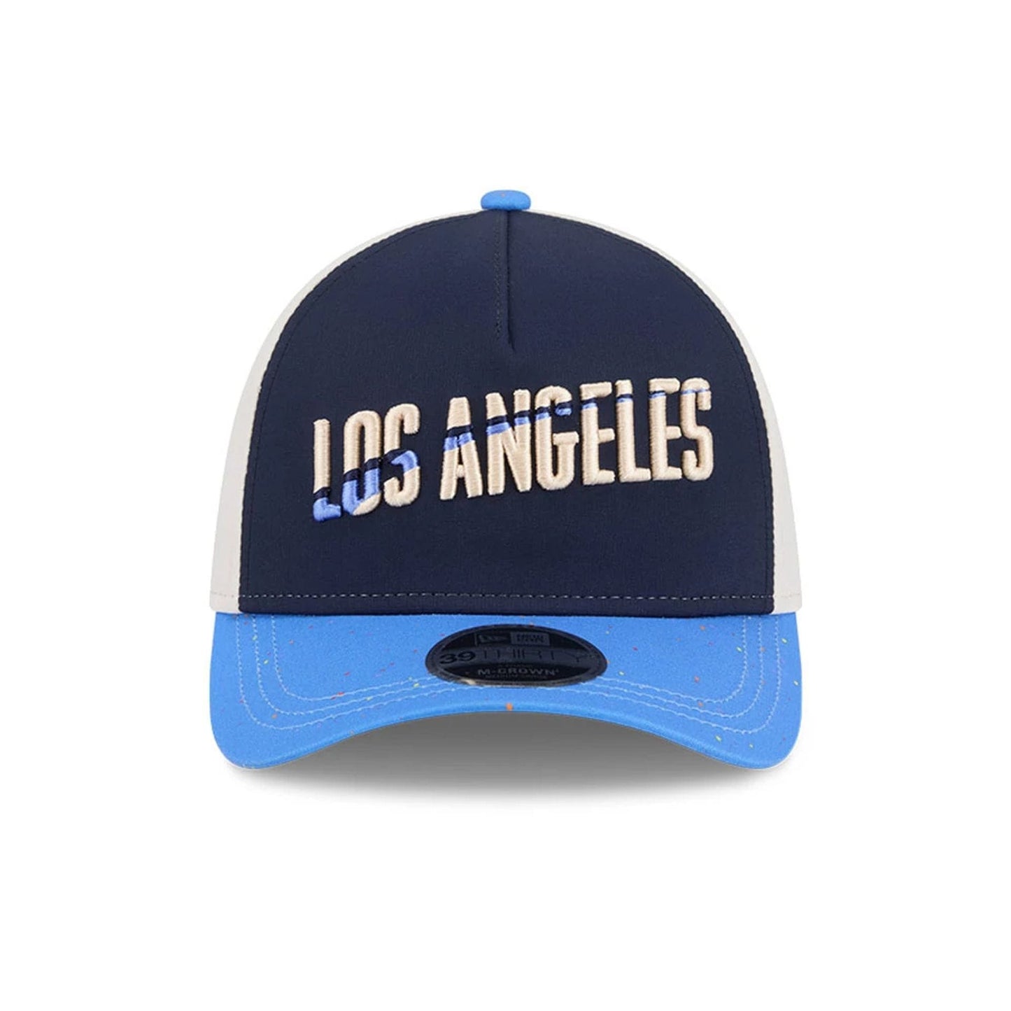 Pictured is this MLB City Connect LA Dodgers 39THIRTY M-Crown A-Frame Stretch Fit cap in navy. 3