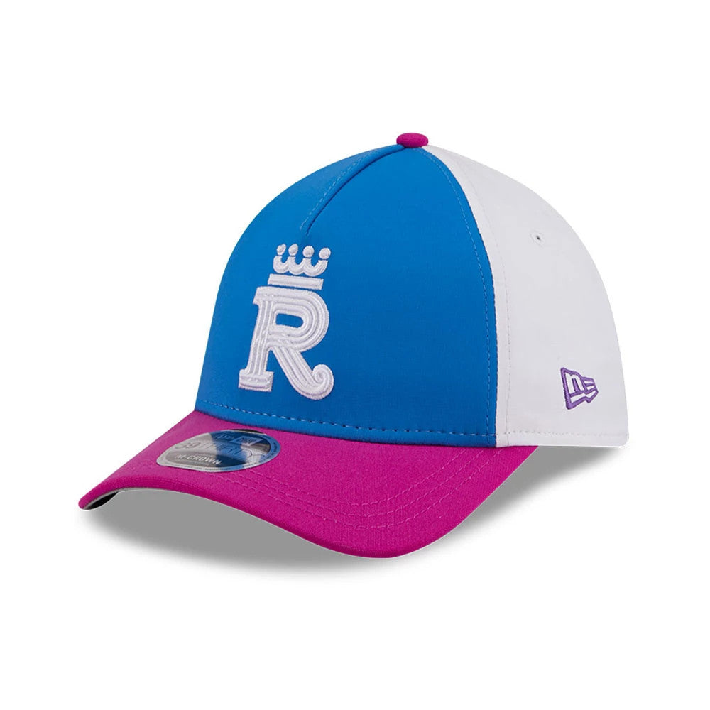 Pictured is this MLB City Connect Kansas City Royals 39THIRTY M-Crown A-Frame Stretch Fit cap in Blue. 4