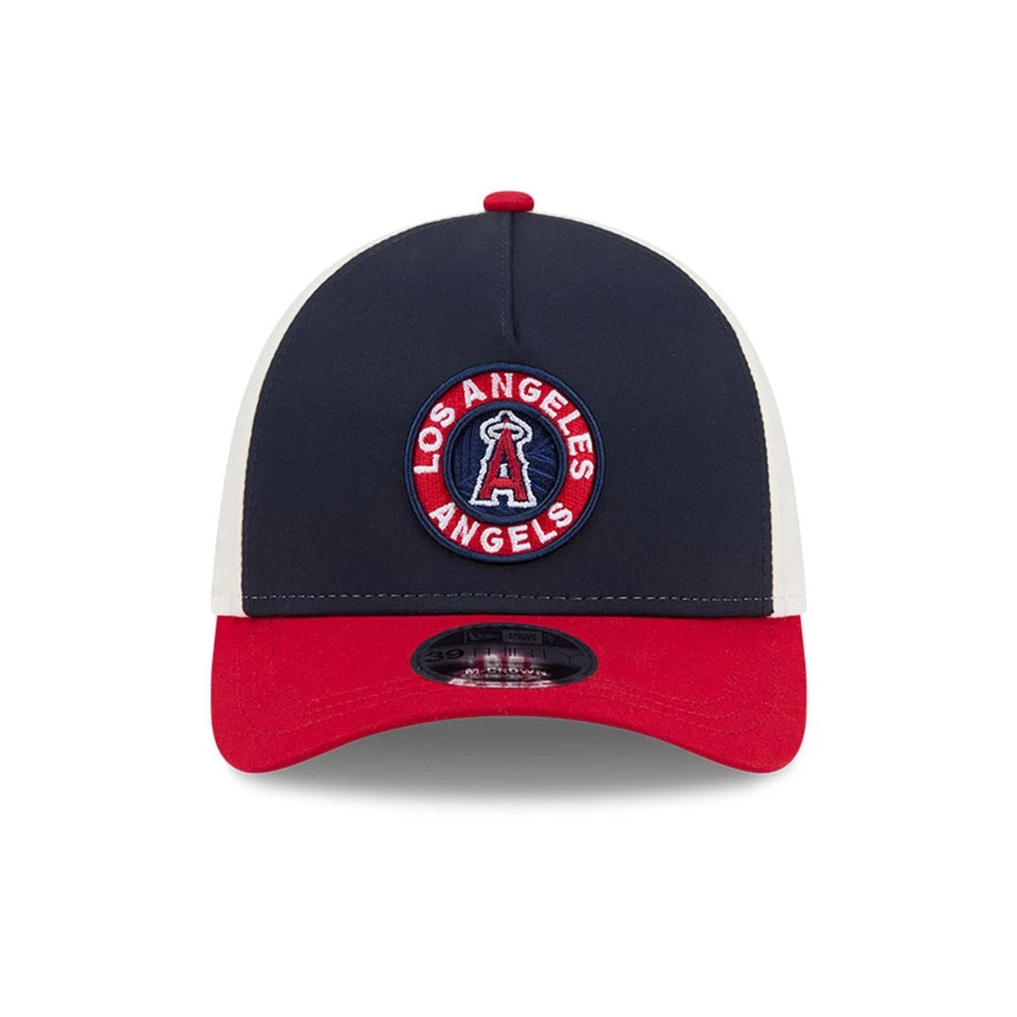 Pictured is this MLB City Connect LA Angels 39THIRTY M-Crown A-Frame Stretch Fit cap in navy. 3