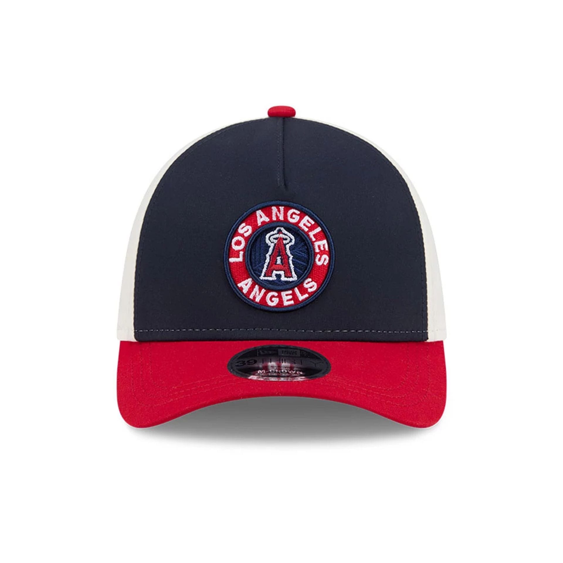 Pictured is this MLB City Connect LA Angels 39THIRTY M-Crown A-Frame Stretch Fit cap in navy. 3