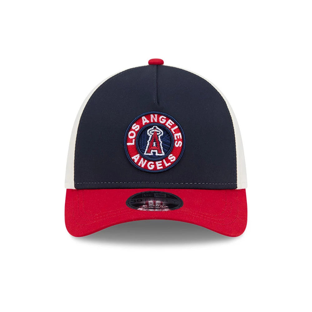 Pictured is this MLB City Connect LA Angels 39THIRTY M-Crown A-Frame Stretch Fit cap in navy. 3