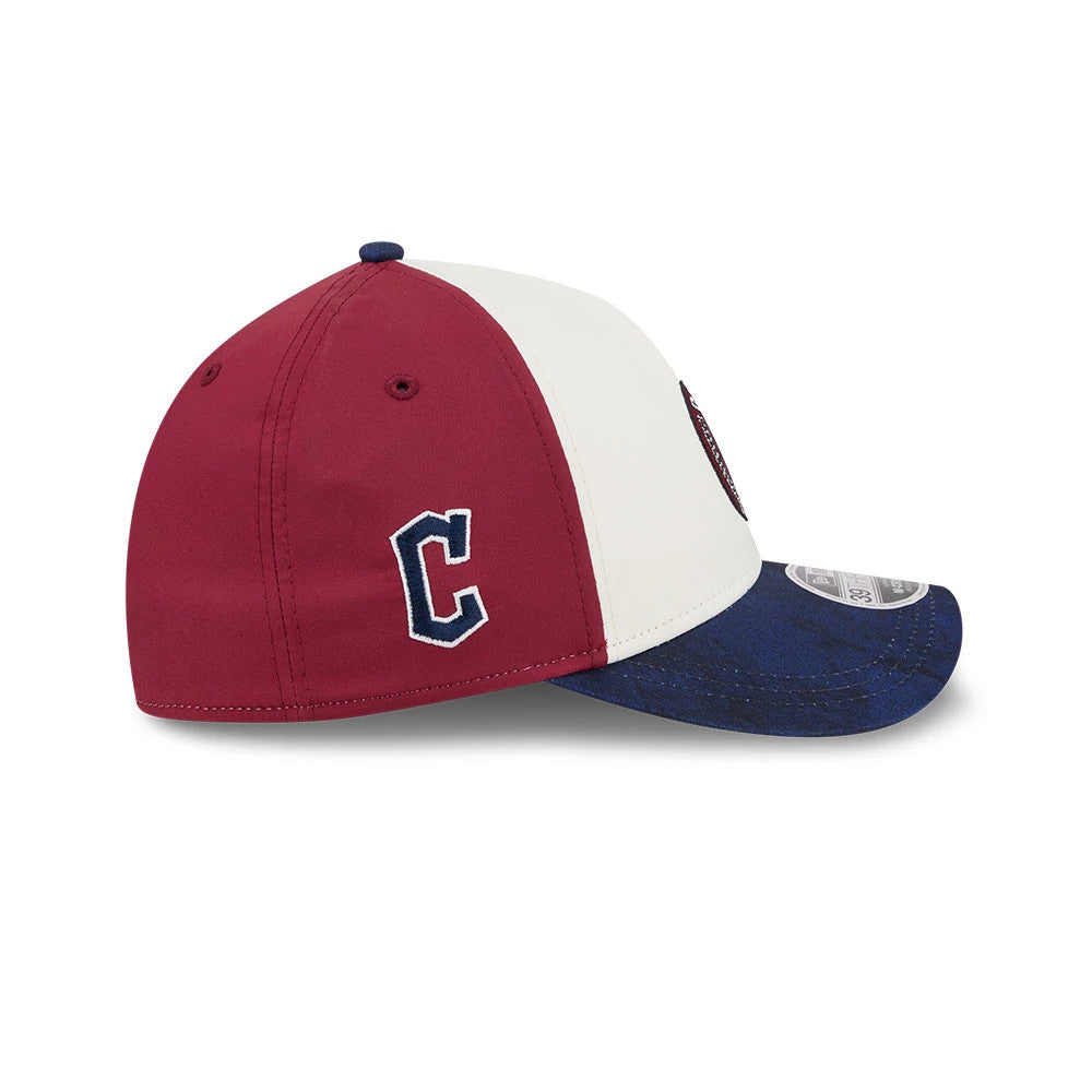 Pictured is this MLB City Connect Cleveland Guardians 39THIRTY M-Crown A-Frame Stretch Fit cap in White. 6