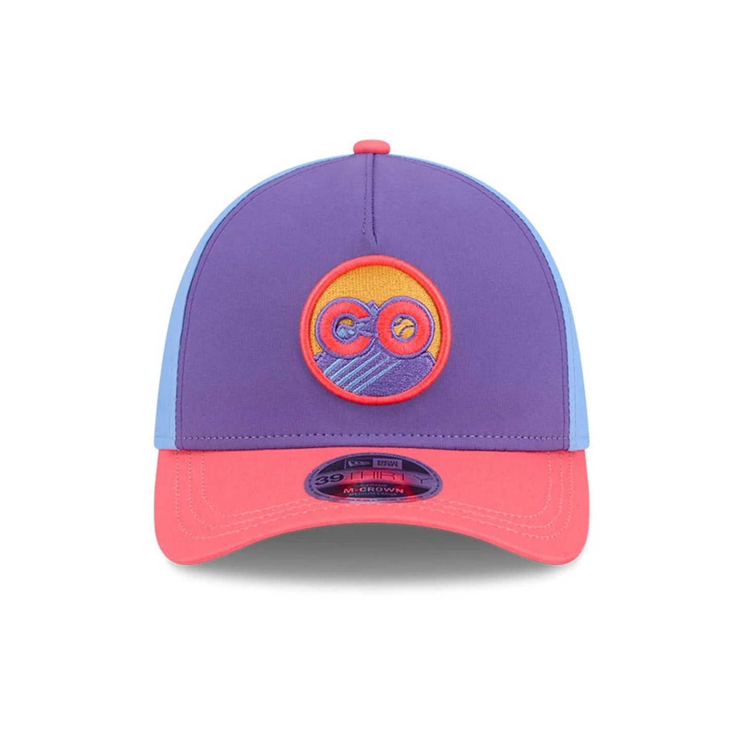Pictured is this MLB City Connect Colorado Rockies 39THIRTY M-Crown A-Frame Stretch Fit cap in Purple. 3