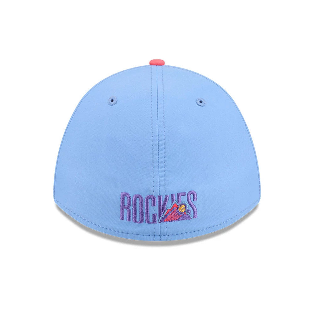 Pictured is this MLB City Connect Colorado Rockies 39THIRTY M-Crown A-Frame Stretch Fit cap in Purple. 7