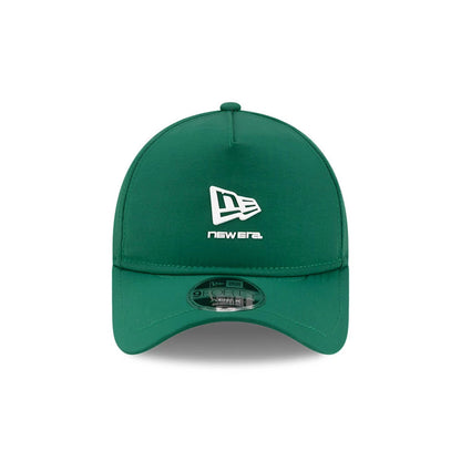 New Era Dark Green 9FORTY Apex Cap, front view showing the white embroidered New Era flag logo above the smaller New Era text in matching white on the structured crown, with a 9FORTY size sticker on the curved visor.