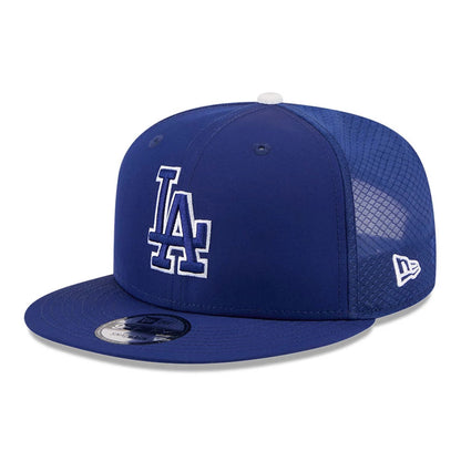 Pictured is this MLB Batting Practice 2026 LA Dodgers 9FIFTY Snapback Adjustable cap in dark blue. 1