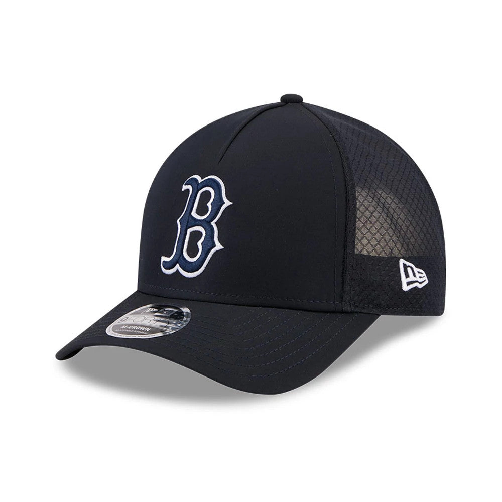 Pictured is this MLB Batting Practice 2026 Boston Red Sox 9FORTY M-Crown A-Frame Adjustable cap in navy. 1