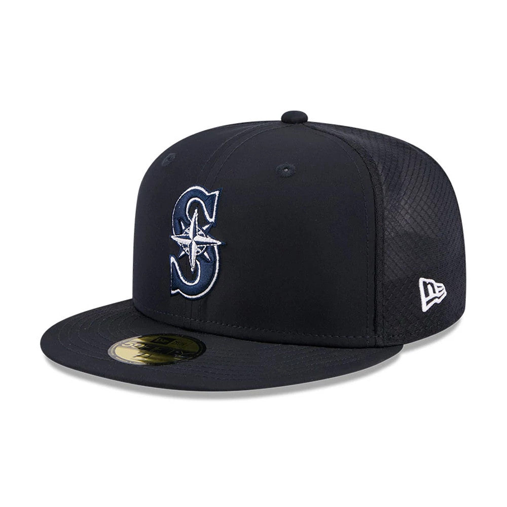 Pictured is this MLB Batting Practice 2026 Seattle Mariners 59FIFTY Fitted cap in navy. 1
