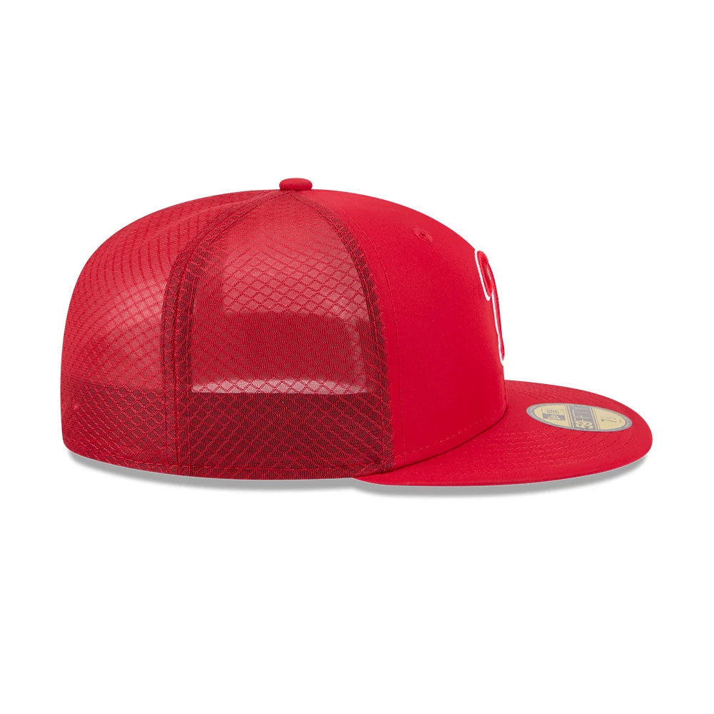 Pictured is this MLB Batting Practice 2026 Philadelphia Phillies 59FIFTY Fitted cap in red. 6
