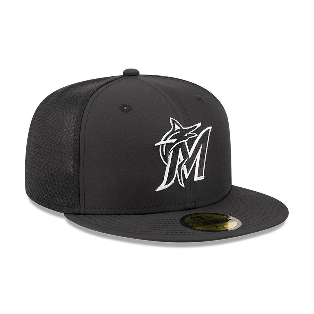 Pictured is this MLB Batting Practice 2026 Miami Marlins 59FIFTY Fitted cap in black. 3