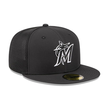 Pictured is this MLB Batting Practice 2026 Miami Marlins 59FIFTY Fitted cap in black. 3