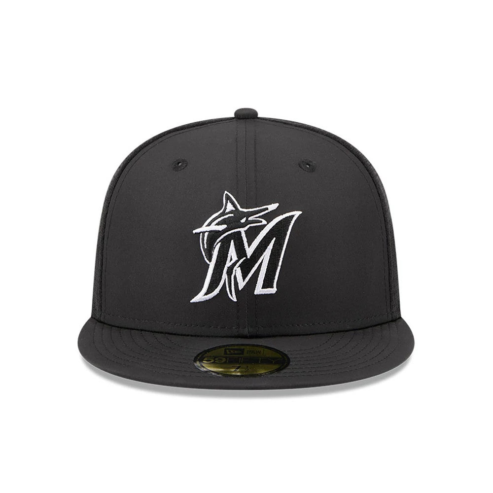 Pictured is this MLB Batting Practice 2026 Miami Marlins 59FIFTY Fitted cap in black. 2