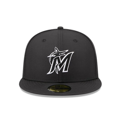Pictured is this MLB Batting Practice 2026 Miami Marlins 59FIFTY Fitted cap in black. 2